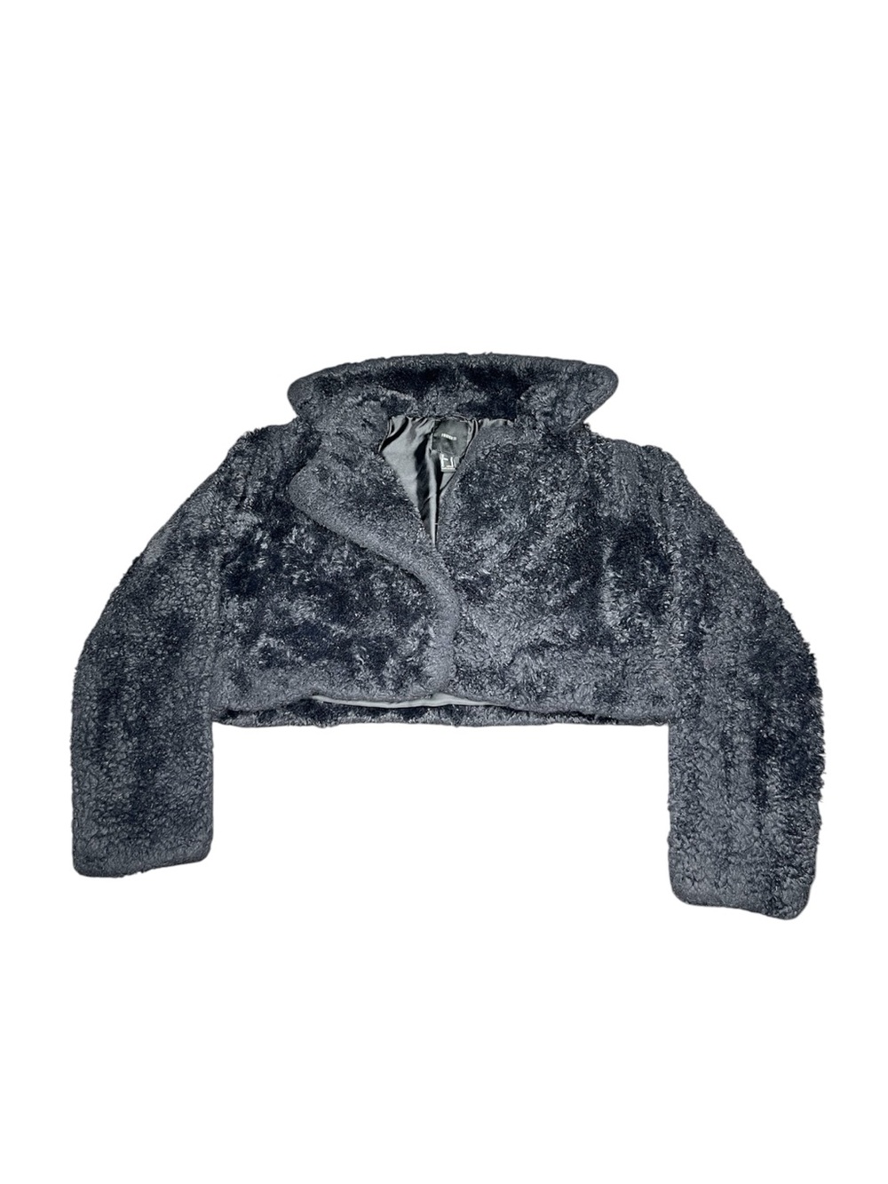 Forever 21 Charcoal Gray Black Faux Fur Cropped Jacket